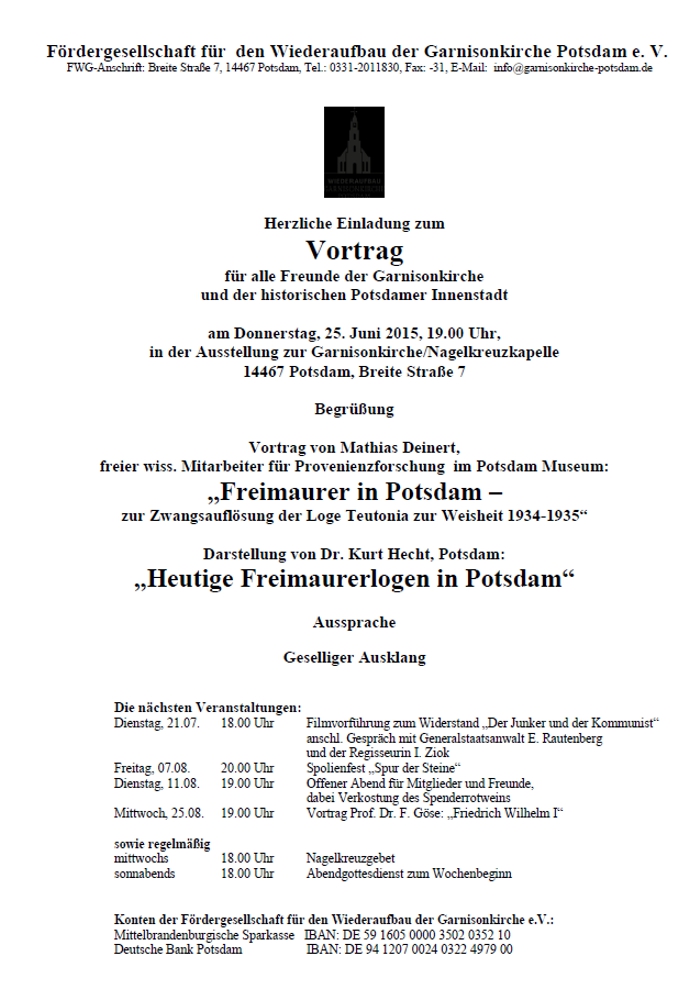 Vortrag Freimaurer in Potsdam 2015