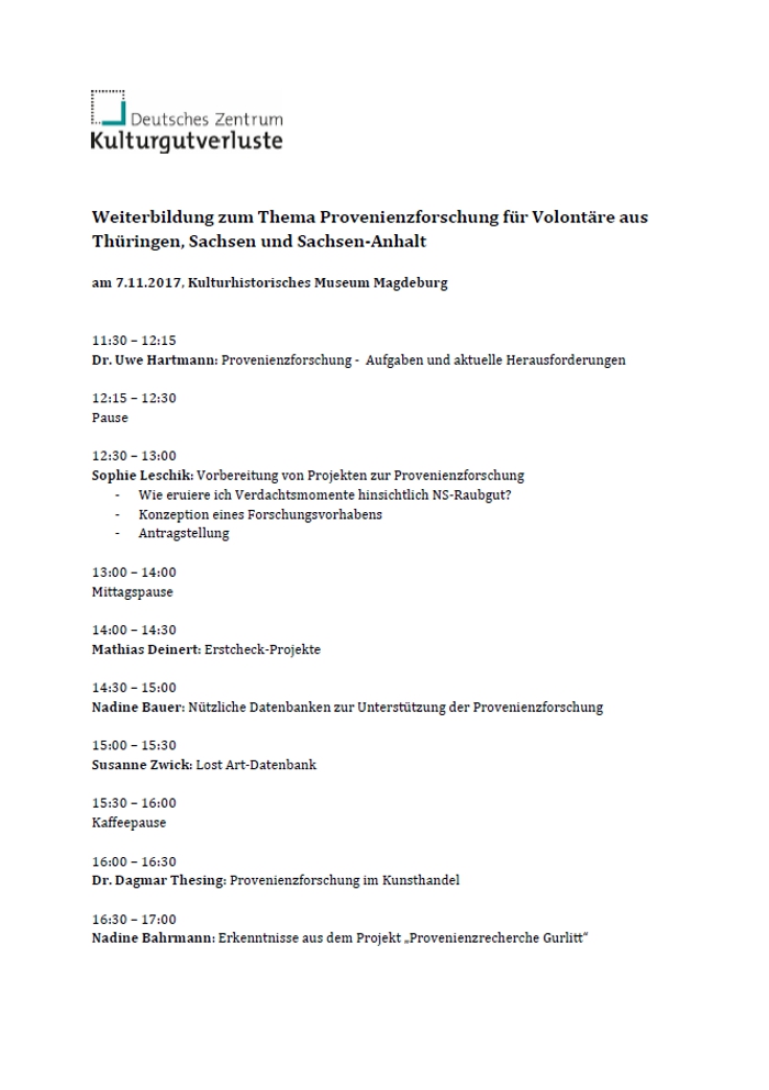 Workshop Provenienzforschung für Volontäre 2017