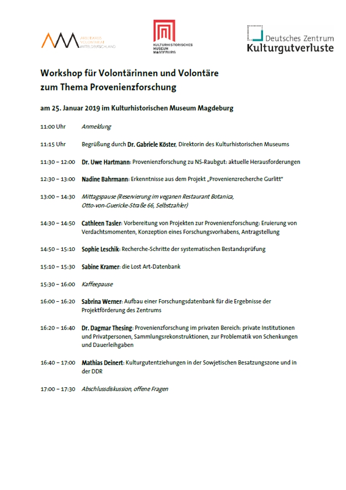 Workshop Provenienzforschung für Volontäre 2019