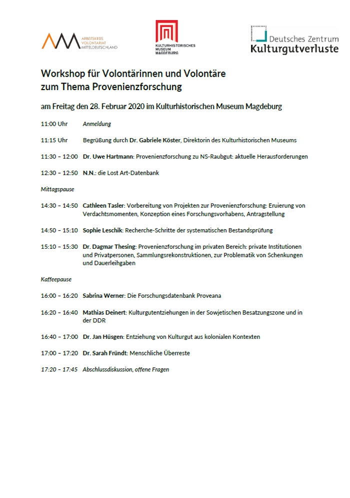 Workshop Provenienzforschung für Volontäre 2020