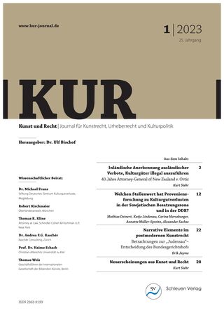 Kunst und Recht | Journal für Kunstrecht, Urheberrecht und Kulturpolitik, Jahrgang 25, Heft 1